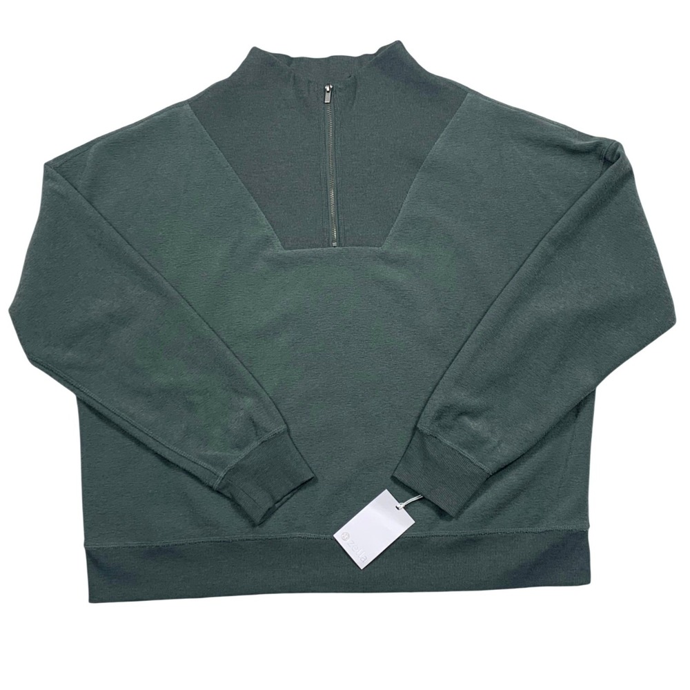 Zella Quarter Zip Pullover Large Womens Green Urban‎ Ribbed Mock Neck Retail $69